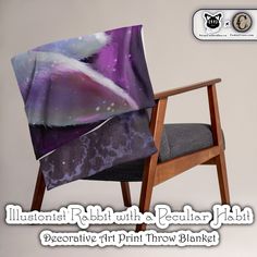 a chair with a purple and white blanket on it