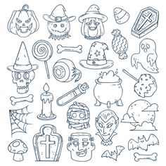 halloween doodles are shown in black and white