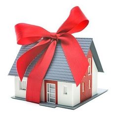 a house with a big red bow on it