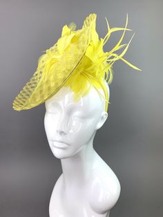 This beautiful couture fascinator full of detail, adorned with feathers and attaches matching satin headband. Perfect Piece for a wedding, the races, tea party or any other special occasion. -Light and comfortable to wear Matching mini Mommy & Me pieces available for toddlers and young girls! See them here: https://www.etsy.com/shop/QueenSugarBee?ref=seller-platform-mcnav&section_id=21350065 Don't forget matching gloves to complete the look! You can find them here! https://www.etsy.com/s High-end Yellow Mini Hat For Kentucky Derby, Couture Fascinators, Yellow Fascinator, British Hats, Gold Hat, Womens Tea, Pink Fascinator, Hat Wedding, Satin Headband