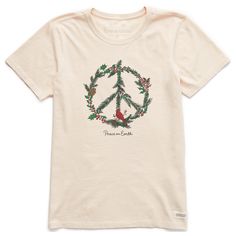 Women's Realaxed Winter Pines Peace on Earth Crusher Tee Winter Pines, Peace Love Vinyl Shirts, Peace Sign Tee Shirt, Peace Sign Shirts, Cotton Hippie T-shirt With Graphic Print, Cotton Peace Sign Short Sleeve T-shirt, Positive Lifestyle, Peace On Earth, Fabric Tape