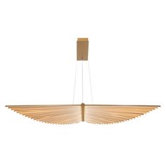 a wooden light fixture hanging from the ceiling