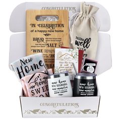 congratulations gift box with wine, cards and more