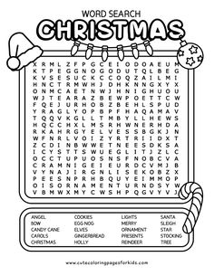 the word search christmas is shown in black and white