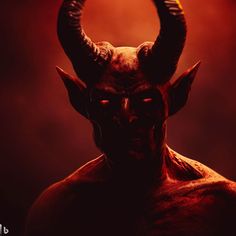 an evil looking demon with large horns on his face