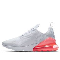 Nike Air Max 270 'White Pack Hot Punch' AH8050-103 (SNKR) Nike 270s, Air Max White, Nike Air Max 270 White, Nike Air Max White, Air Max 180, Marathon Running Shoes, Design Shoes, Heel Design, Force One