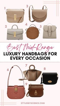 Best Mid-Range Luxury Handbags for Every Occasion: collage features styles from brands Demellier London, Senreve, Cuyana, and Mulberry. Demellier London, Demellier Vancouver, Luxury Accessories Woman, Luxury Bag Brands, London Bag, Classy Purses, Luxe Handbags, Structured Handbags, Chic Purses