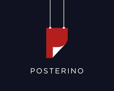 the logo for posterino is hanging upside down with two strings attached to it