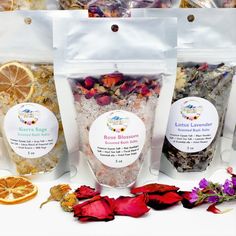 Floral Bath Salts with 3 scents to choose from Milk Bath Recipe, Bath Soak Recipe, Floral Bath Salts, Dried Flower Petals, Rose Blossom, Blooming Lotus, Pamper Party, Floral Bath, Dead Sea Salt