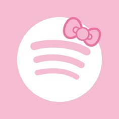 a pink hello kitty wallpaper with a white circle on the right side and a pink bow on the left