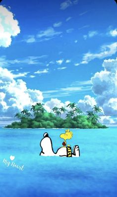 a cartoon character floating on top of the ocean