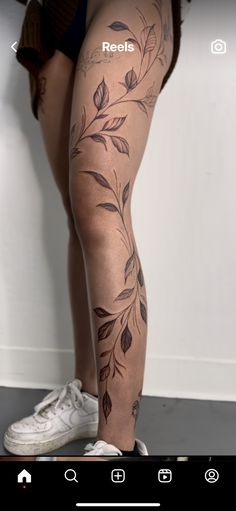 a woman's legs with leaves on them and the words reels below it