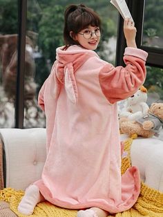 Fabric: polyester Warm up in style with this double-sized, dreamy, and cozy pajama set made from breathable, flannel-like material. Perfect for staying warm in chilly temperatures! Winter Sleepwear, Cozy Pajamas, Pink Bunny, Discount Code, Spreads, Everyday Outfits, Stay Warm, Night Gown, Pajama Set