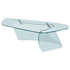 a glass coffee table with an arrow on the top and two arrows at the bottom