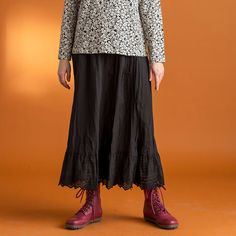 A simple style with an elastic waist, embroidered dots and an eyelet lace hem. The elastic can be adjusted with a small button for a better fit. woven: 100% organic cotton. Machine wash warm, delicate cycle. Made in Delhi, India. Gudrun Sjödén Woven Slip In Organic Cotton - Black Scandinavian Fashion, Essential Dress, Simple Silhouette, Embroidered Clothes, Lace Hem, Eyelet Lace, Clothing Essentials, Delhi India, Floral Stripe