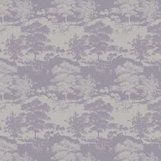 a wallpaper with trees and clouds in grey tones on a light purple background,