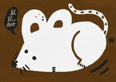 An illustration with brown background. with the negative space, There is a cute white rat which is running around. To represent a traditional Chinese zodiac animal. a speech bubble with "Rat" written in Chinese and English. Artwork created by Traviee.art Rat Zodiac, White Rat, Happy Lunar New Year, Illustration Procreate, Animals Cute, Brown Background, Zodiac Art, Speech Bubble, Chinese Zodiac