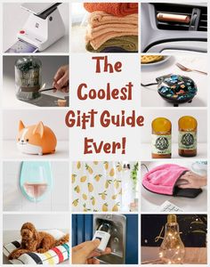 the coolest gift guide ever is featured in this collage with images of kitchen items