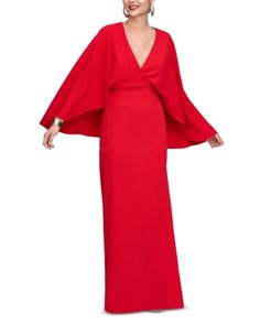 Halston Olaya Cape Gown Halston Dress, Long Cape, Cape Gown, Cape Sleeves, Black B, Evening Formal, Dresses Evening, Evening Gowns Formal, Crepe Fabric