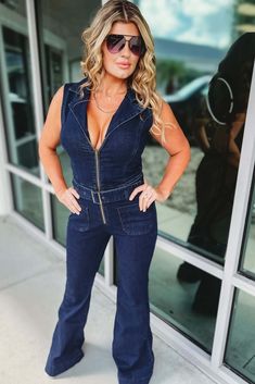 Western Denim Belted Jumpsuit - Simply Me Boutique Belted Jumpsuit, Belt Jumpsuit, Denim Belt, Western Rodeo, Little White Dresses, Country Outfits, Adjustable Belt, Dress Romper, Cami Tanks