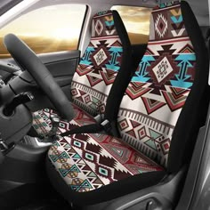 a car seat cover with an ethnic pattern on the front and back seats in it