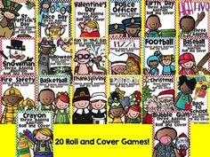 a poster with pictures of different people and words on it that say, roll and cover games