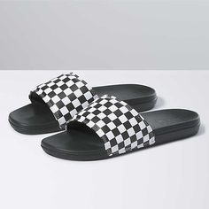 Checkerboard La Costa Slide-On Vans Slides, Vans Checkerboard, Vans Store, Soft Rubber, Pool Slides, Arch Support, Slide Sandals, Black Sandals, Shoe Collection