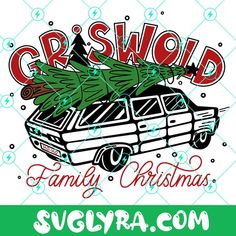 a car with christmas trees on top and the words criswod family christmas