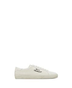 Saint Laurent Court Classic Sl/06 Embroidered Sneakers in Canvas and Leather Embroidered Low-top Sneakers For Streetwear, Saint Laurent Court Classic, Embroidered Sneakers, Canvas Leather, Leather Shoes, Saint Laurent, In Store, Pick Up, Buy Online