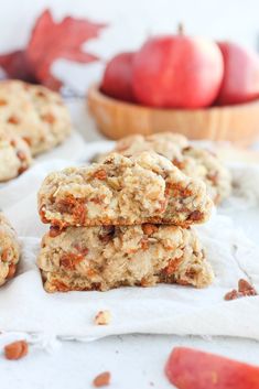 apples and oatmeal cookies stacked on top of each other