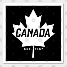 a black and white canada maple leaf with the words, est 18767 on it