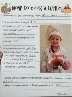 a child's thanksgiving turkey recipe is shown in this handout from the children's book, how to cook a turkey