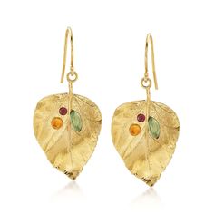 1.40 ct. t.w. Multi-Stone Leaf Drop Earrings in 18kt Yellow Gold Over Sterling Diamond Leaf Ring, Semi Precious Earrings, Feather Pendant Necklace, Garnet Birthstone, Silver Jewelry Diy, Freshwater Pearl Drop Earrings, Feather Pendant, Citrine Stone, Earring Sale