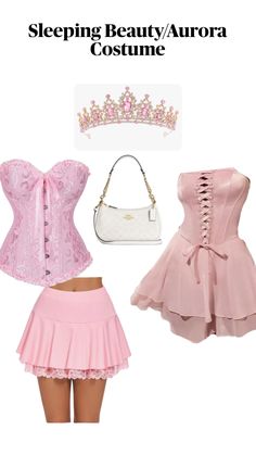 a pink corset, skirt and purse are featured in the article sleeping beauty / aurora costume