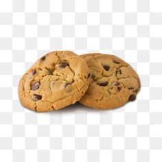 two chocolate chip cookies on a white background