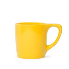 a yellow coffee cup on a white background