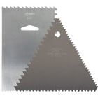 three pieces of metal are shown in the shape of triangles on a white background