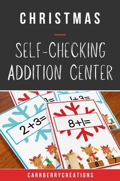 christmas self - checking addition center for children to practice numbers and subtractions