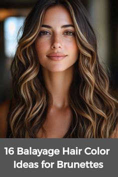 Discover the beauty of balayage hair color for brunettes with these unique ideas that can instantly elevate your style. From short and straight with bangs to long and wavy locks, balayage provides a subtle yet stunning touch of depth. Embrace a bold new look by adding blonde highlights to your brunette base for a striking contrast. This technique caters to various hair lengths and styles, making it perfect for anyone looking for a natural yet transformative change. Long Layered Hair Balayage Brunettes, Brunette With Balayage Highlights, Brunette Balayage Hair Long, Chocolate Brunette Balayage, Bayalage Brunette 2024, Easy To Maintain Hair Color, Long Balayage Hair, Balayage Vs Ombre, Bangs Balayage