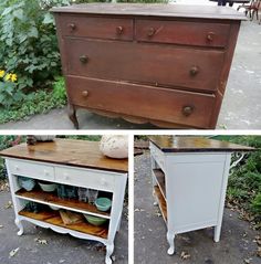 Coffee Bar Made From Old Dresser, Furniture Makeover Side Table, Dresser Into Coffee Bar, Diy Furniture Redo, Furniture Flip, Bar Coffee, Diy Furniture Renovation, Furniture Rehab, Furniture Renovation