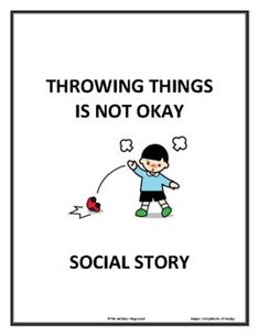 a poster with the words throwing things is not okay and an image of a boy holding a