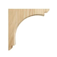 an unfinished wooden shelf bracket on a white background