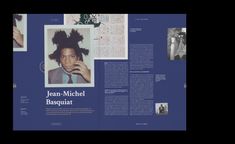 an open book with photos and text on it that says jean - michel basquiat