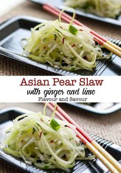 Asian Pear Slaw with Ginger and Lime. A refreshing vegan slaw made with Asian pears (apple pears), celery, and fennel and lightly dressed with a ginger-lime vinaigrette. This is a perfect accompaniment to Thai or Asian dishes. #paleo #vegan #Thai #Asian #applepears #ginger #lime Pear Slaw Recipes, Pear Slaw, Thai Slaw, Asian Pear Recipes, Raw Salads, Asian Pears, Asian Dish, Vegan Coleslaw, Asian Pear