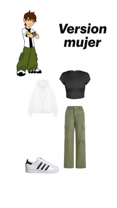 an image of clothes and shoes with the words version mujerr