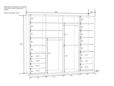 the measurements for an armoire with drawers and shelves on each side, including two doors