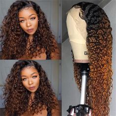 PRICES MAY VARY. 💖【Glueless Wigs Human Hair Material】:Brazilian curly human hair virgin remy lace front wigs, no synthetic hair or mixed animal hair, softness and smoothness, minimum shedding ,no tangle,comfortable against skin.suitable for daily use, office, dating or christmas gifts. 💖【Deep Wave Lace Front Wigs Human Hair Natural Looking】:150% density keep your hair looking full and natural, soft and comfortable,pre plucked with baby hair around perimeter to give a natural hairline and breat Ombre Lace Front Wig, Ombre Lace Front, Ombre Lace, Human Wigs, Natural Human Hair, Curly Human Hair Wig, Curly Lace Front Wigs, Hair Brands, Wigs Human Hair