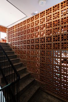 a stair case made out of wood and metal