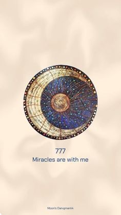 a book cover with an image of a circular object in the center and text that reads 777 miracles are with me