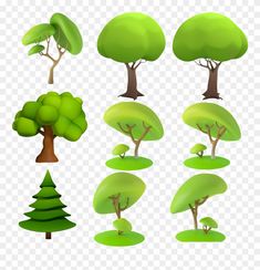 different types of trees on transparent background